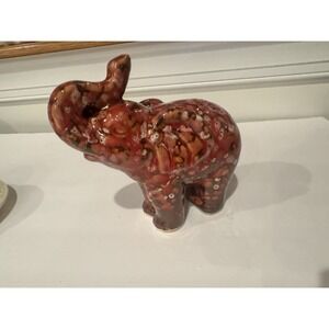 Vintage Red Speckle Elephant Figurine Safari Ceramic Glass Colorful Whimsy